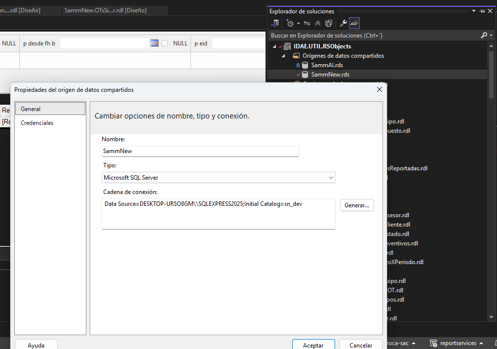 Interfaz Report Services (Listado de Reportes, Filtros y Contenido ...