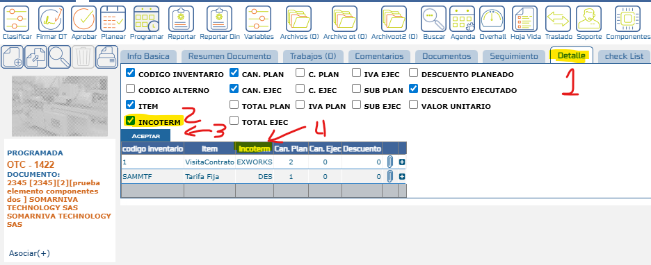 Visualización Incoterm en Tab Detalle