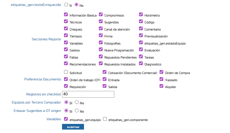 Configuración de parámetro de Texto enriquecido